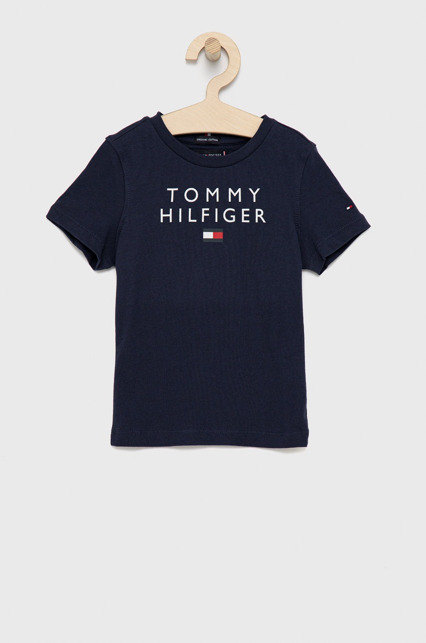 

Детска памучна тениска Tommy Hilfiger в тъмносиньо с принт, Тъмносин