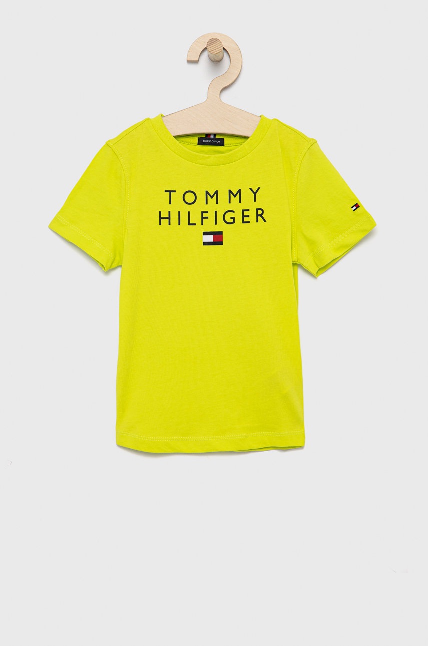 

Детска памучна тениска Tommy Hilfiger в зелено с принт, Зелен
