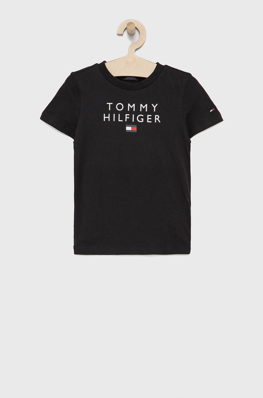 

Детска памучна тениска Tommy Hilfiger в черно с принт, Черен