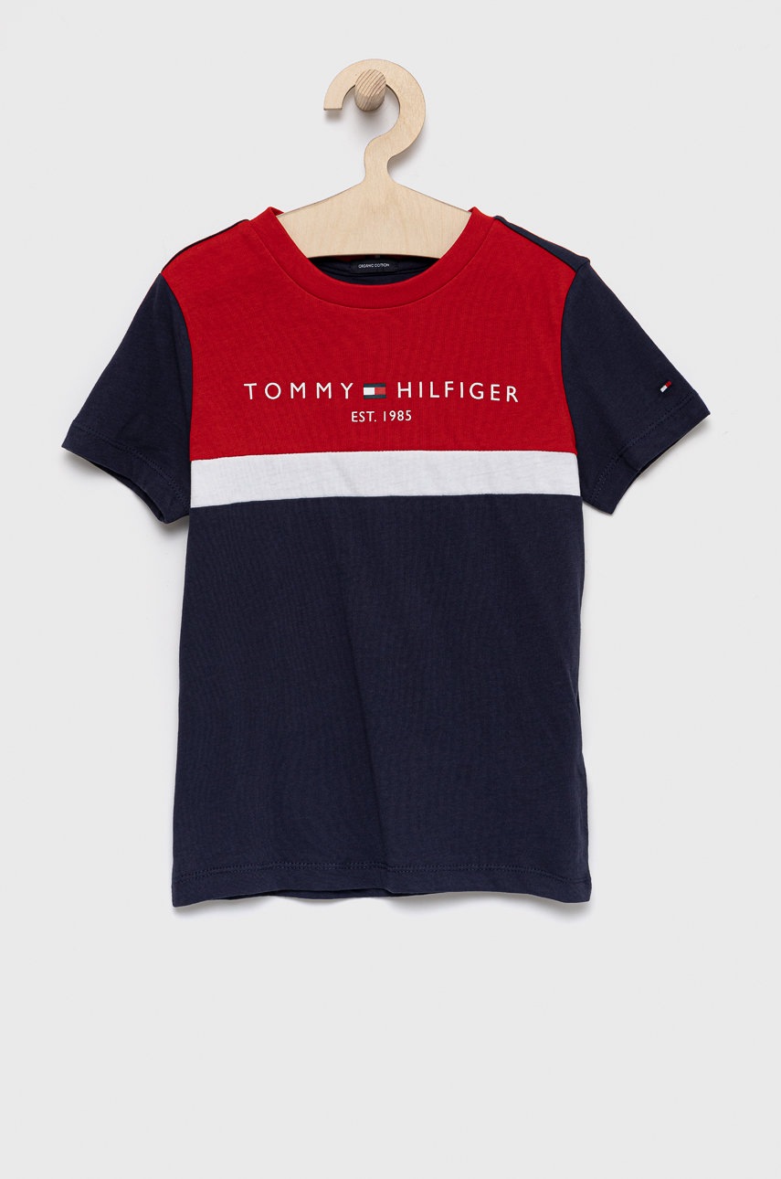 

Детска памучна тениска Tommy Hilfiger в тъмносиньо с принт, Тъмносин