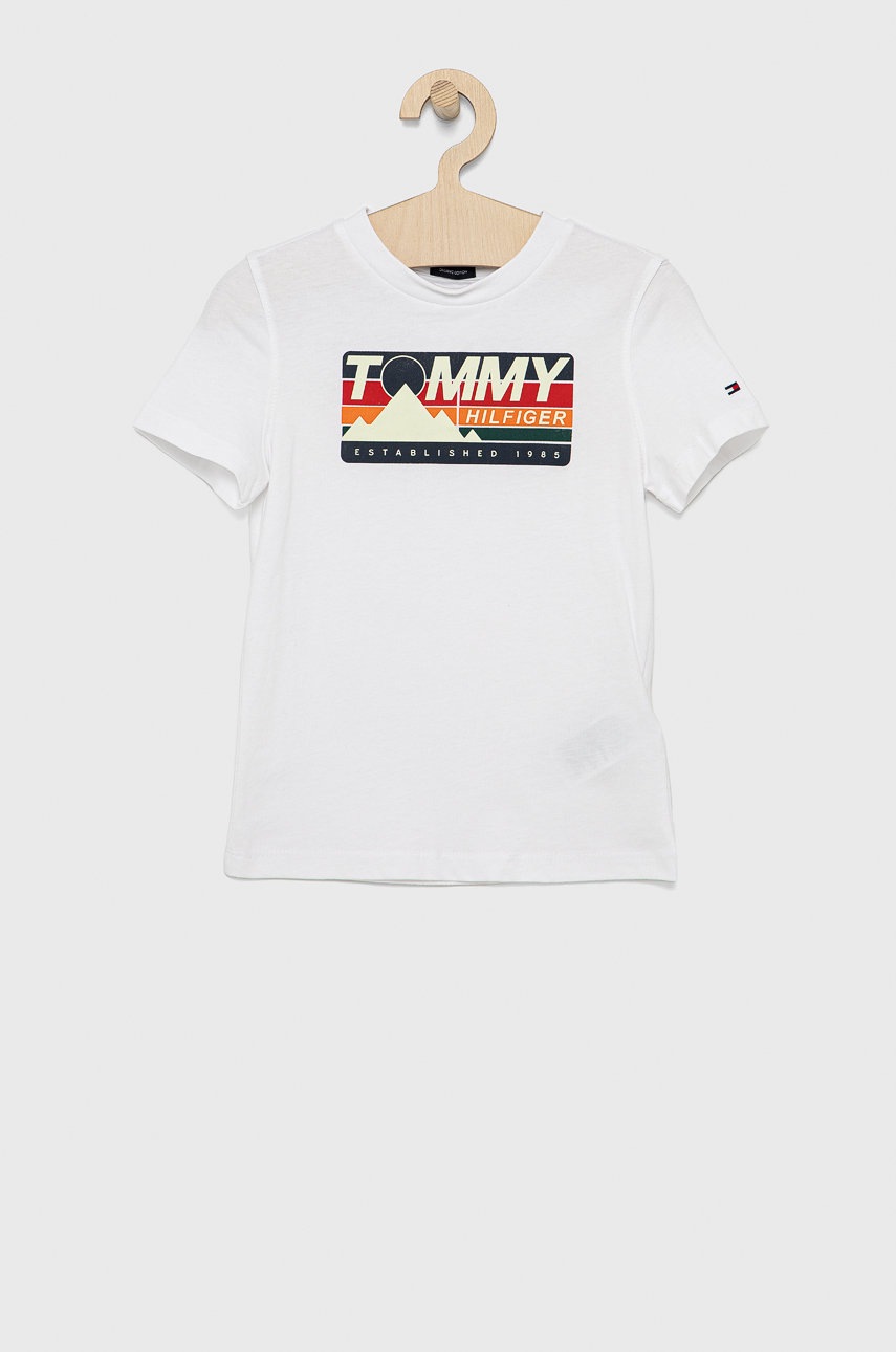 

Детска памучна тениска Tommy Hilfiger в бяло с изчистен дизайн, Бял