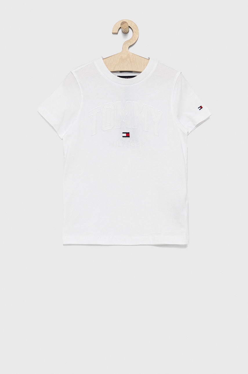 

Детска памучна тениска Tommy Hilfiger в бяло с апликация, Бял
