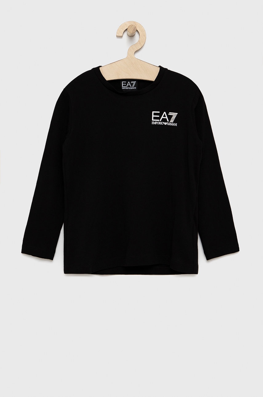 EA7 Emporio Armani longsleeve din bumbac pentru copii culoarea negru, cu imprimeu