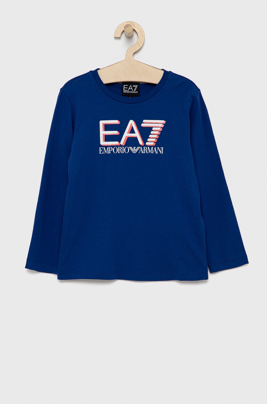 EA7 Emporio Armani longsleeve copii culoarea albastru marin, cu imprimeu