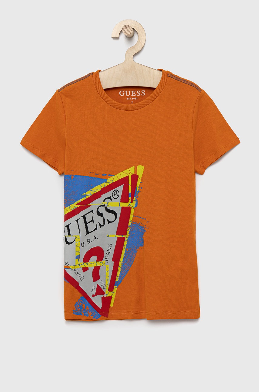 

Guess - Детска памучна тениска, Оранжев