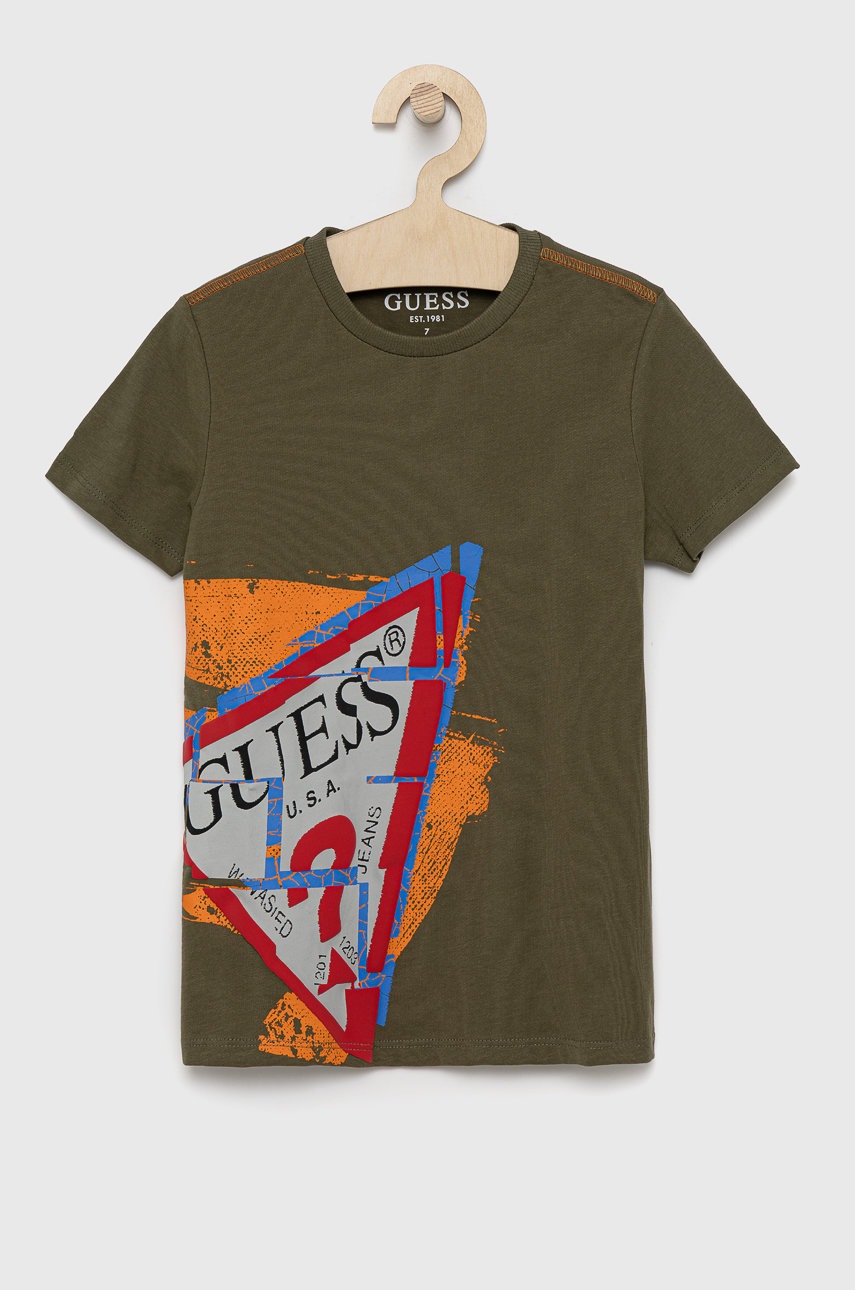 

Guess - Детска памучна тениска, Зелен