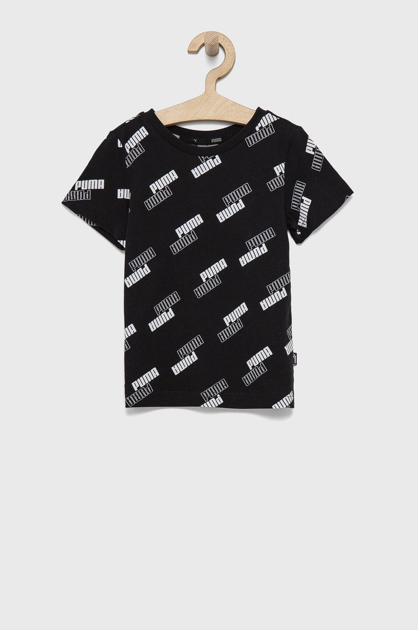 

Детска памучна тениска Puma в черно с десен, Черен