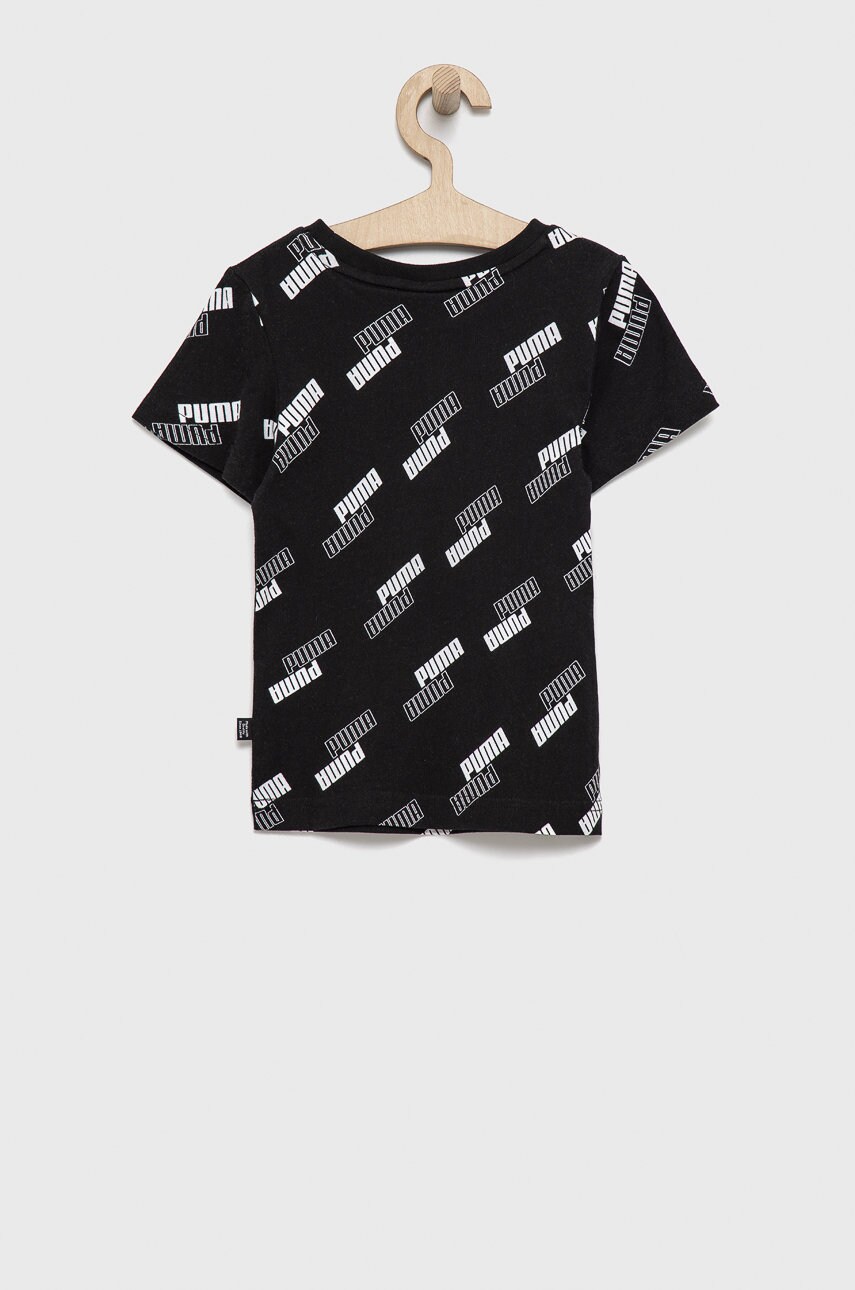

Дитяча бавовняна футболка Puma колір чорний візерунок