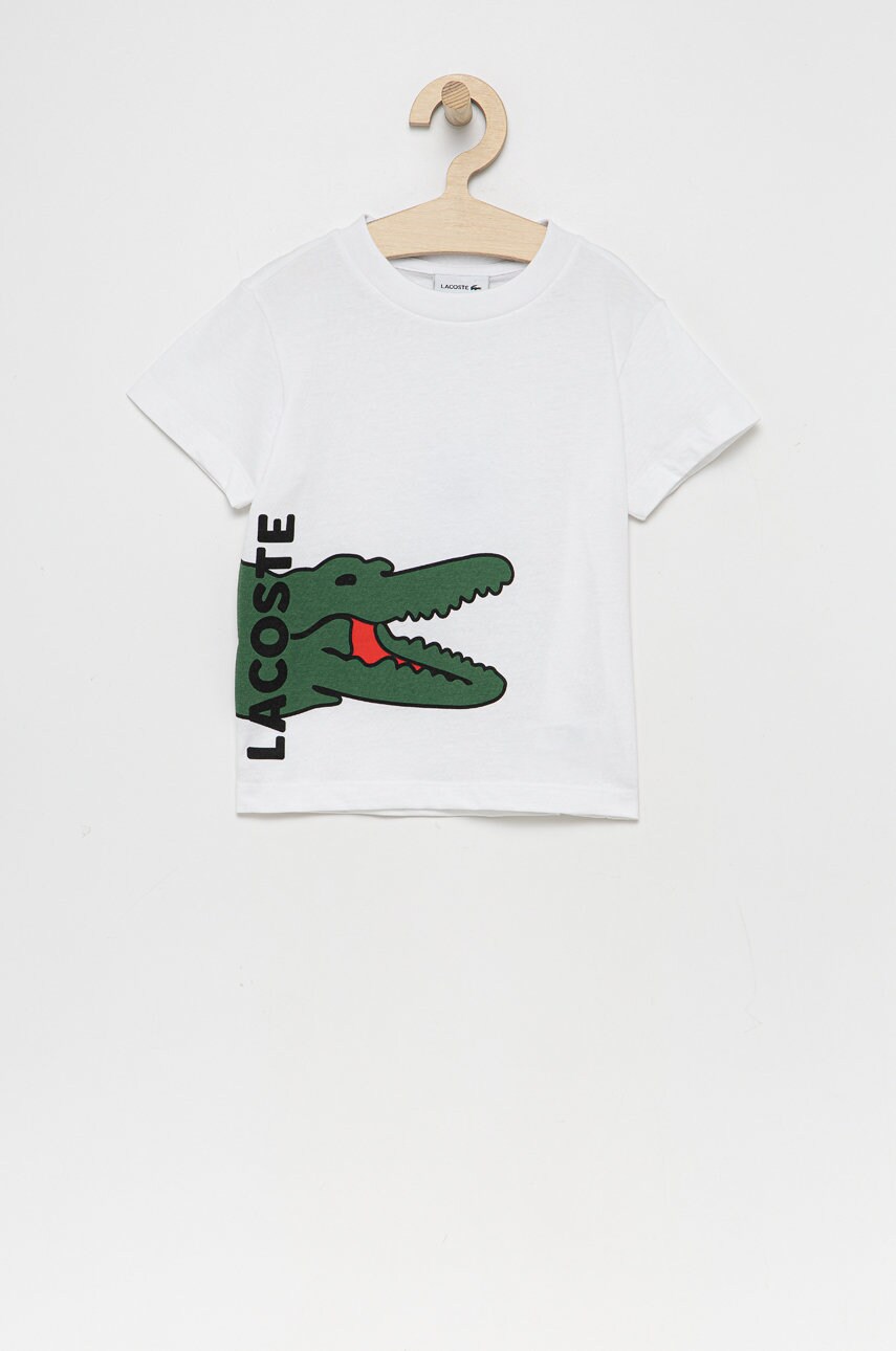Lacoste tricou de bumbac pentru copii culoarea alb, cu imprimeu