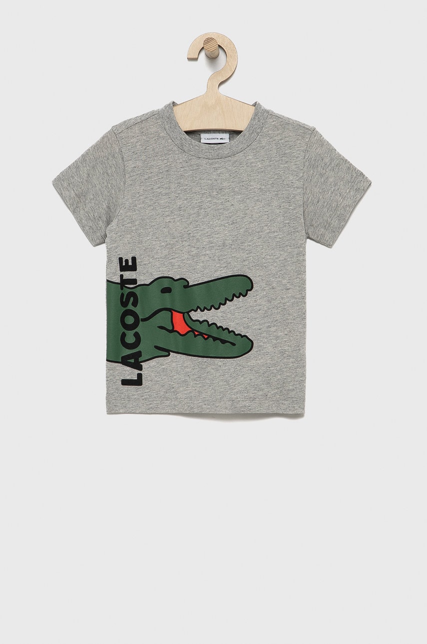 Lacoste tricou de bumbac pentru copii culoarea gri, cu imprimeu