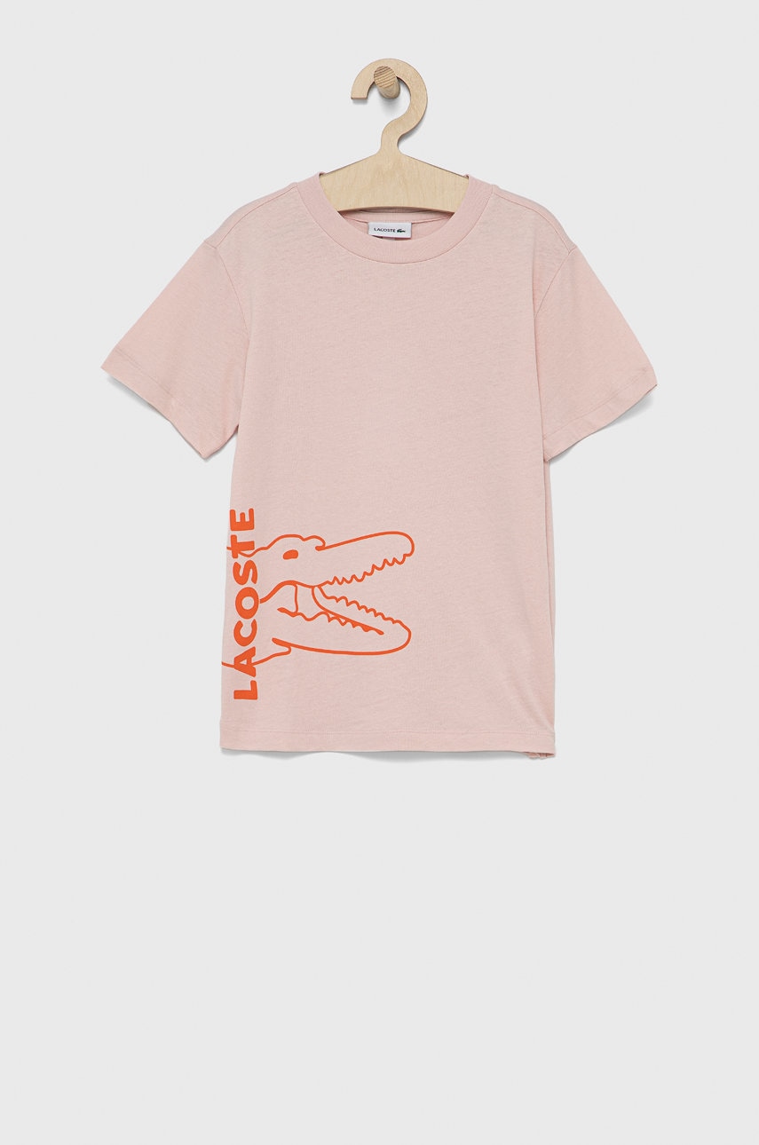 Lacoste tricou de bumbac pentru copii culoarea roz, cu imprimeu