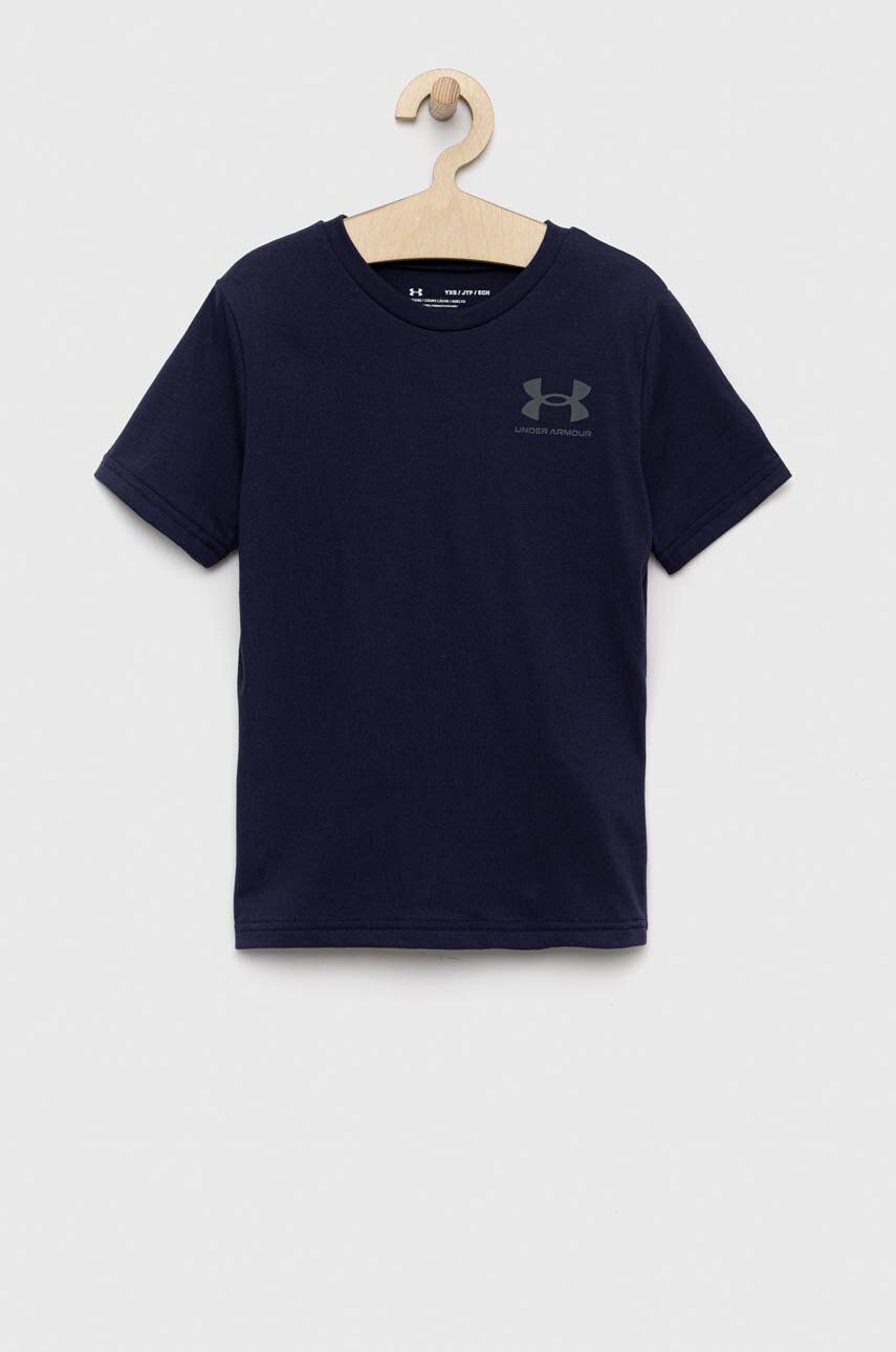 Dětské tričko Under Armour tmavomodrá barva - námořnická modř -  60 % Bavlna