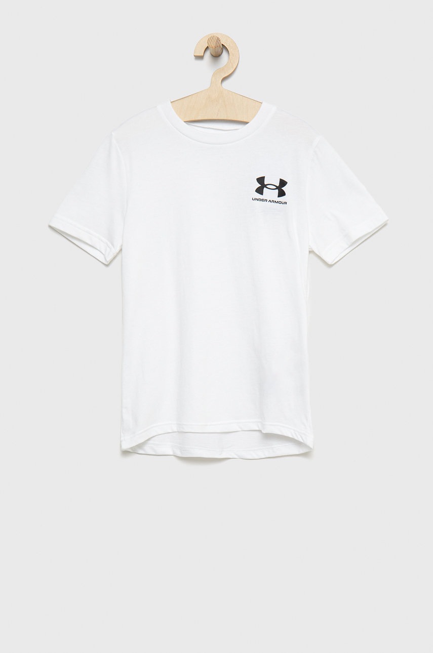 Under Armour tricou copii culoarea alb, neted
