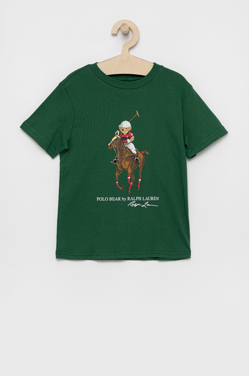 

Детска памучна тениска Polo Ralph Lauren в зелено с принт, Зелен