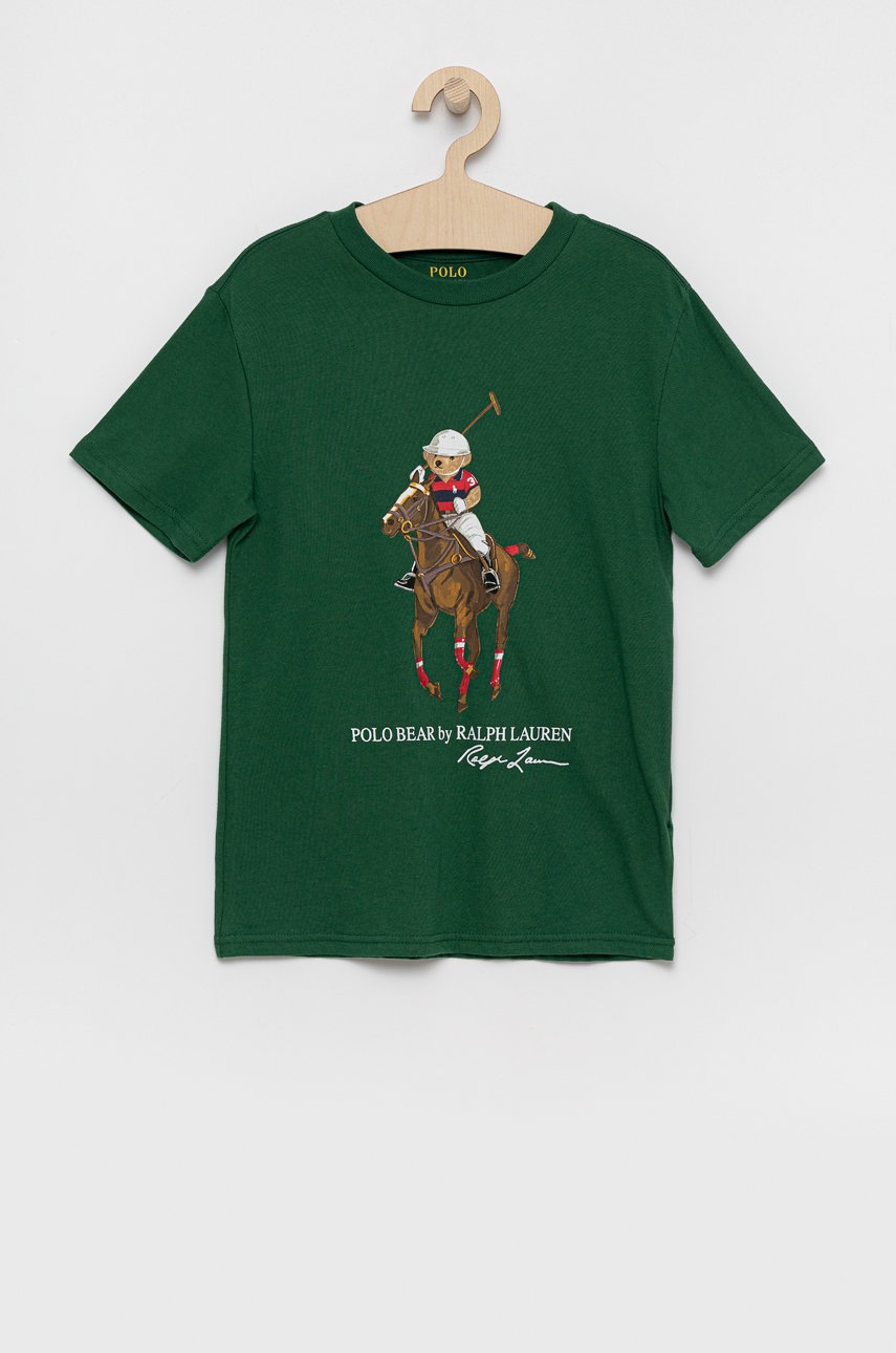 

Детска памучна тениска Polo Ralph Lauren в зелено с принт, Зелен