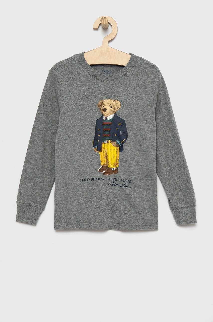 

Детска блуза с дълги ръкави Polo Ralph Lauren в сиво с принт, Сив