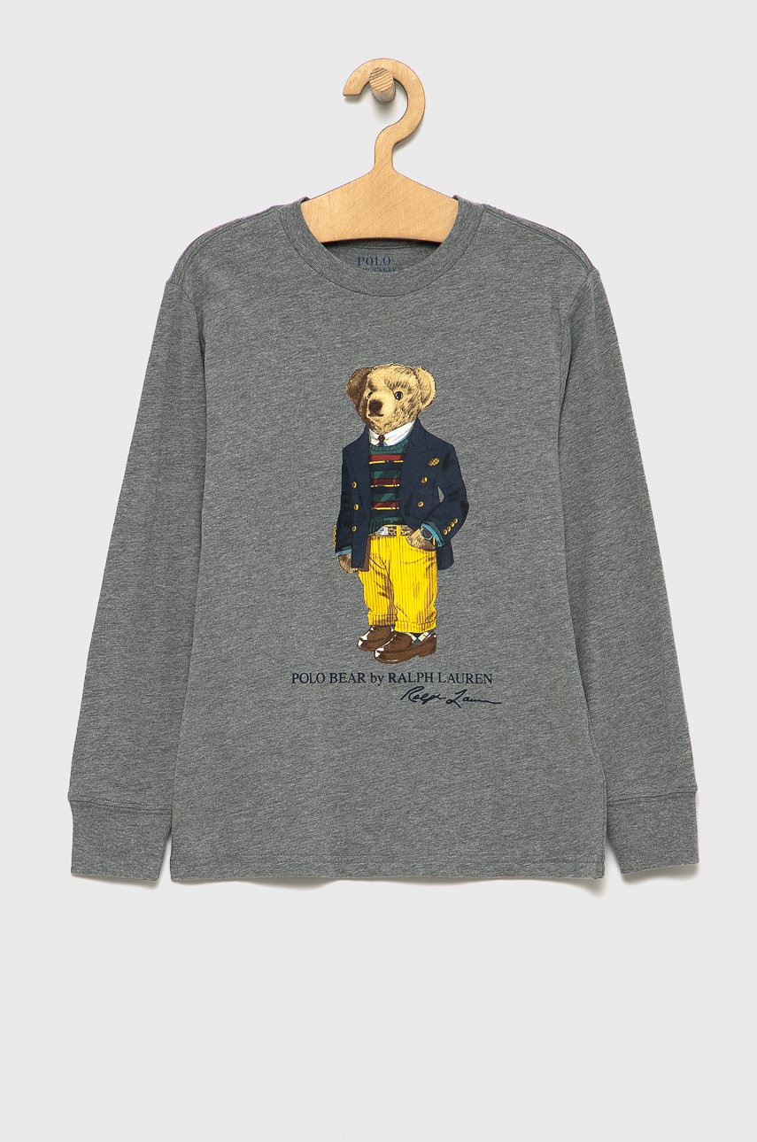 

Детска блуза с дълги ръкави Polo Ralph Lauren в сиво с принт, Сив