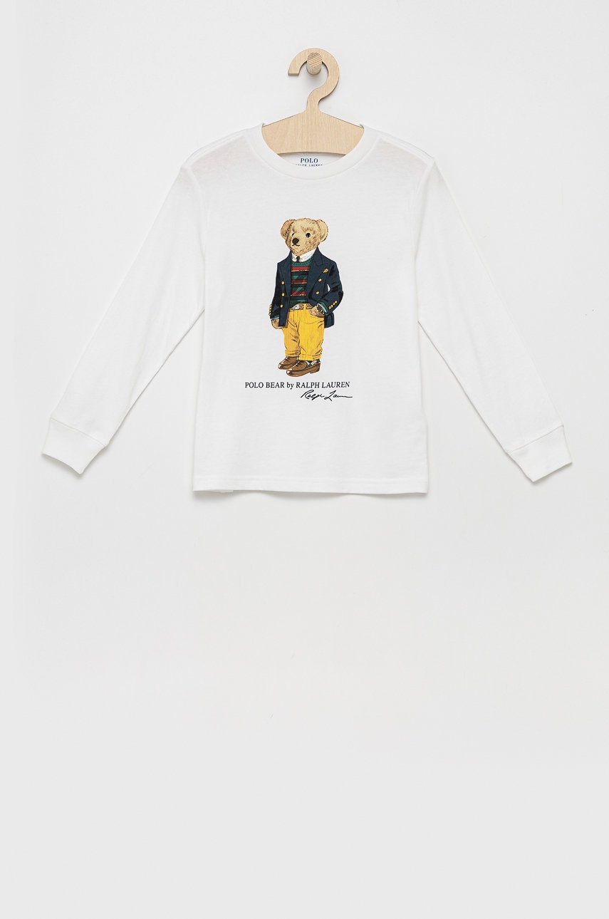 

Детска блуза с дълги ръкави Polo Ralph Lauren в бяло с принт, Бял