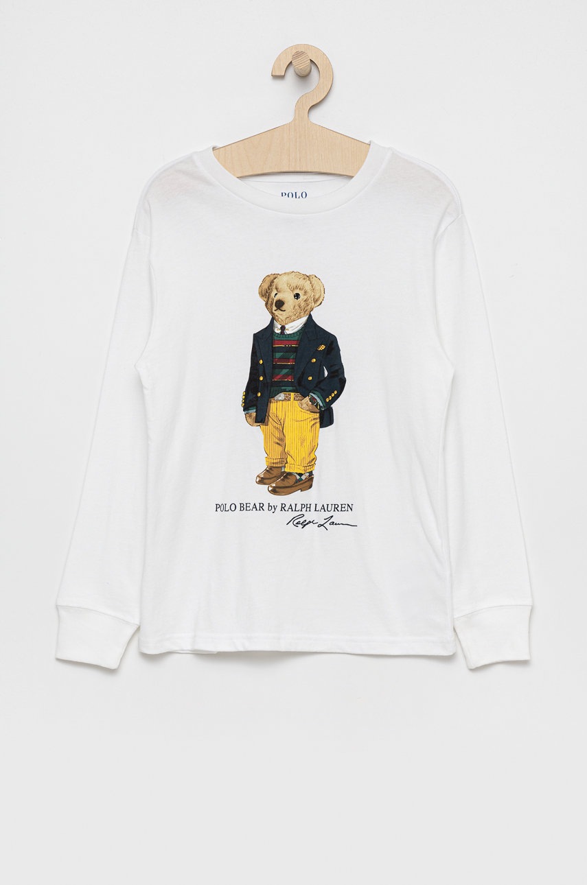 

Детска блуза с дълги ръкави Polo Ralph Lauren в бяло с принт, Бял