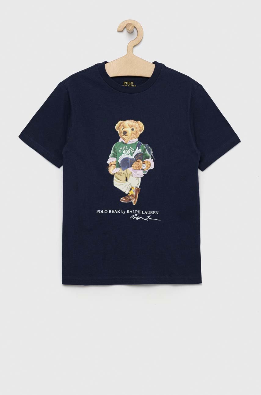 

Детская хлопковая футболка Polo Ralph Lauren цвет синий с принтом