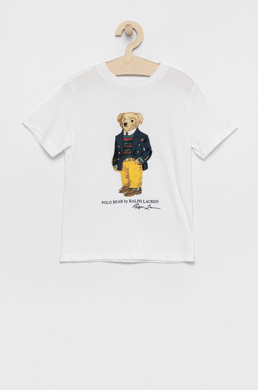 

Детска памучна тениска Polo Ralph Lauren в бяло с принт, Бял