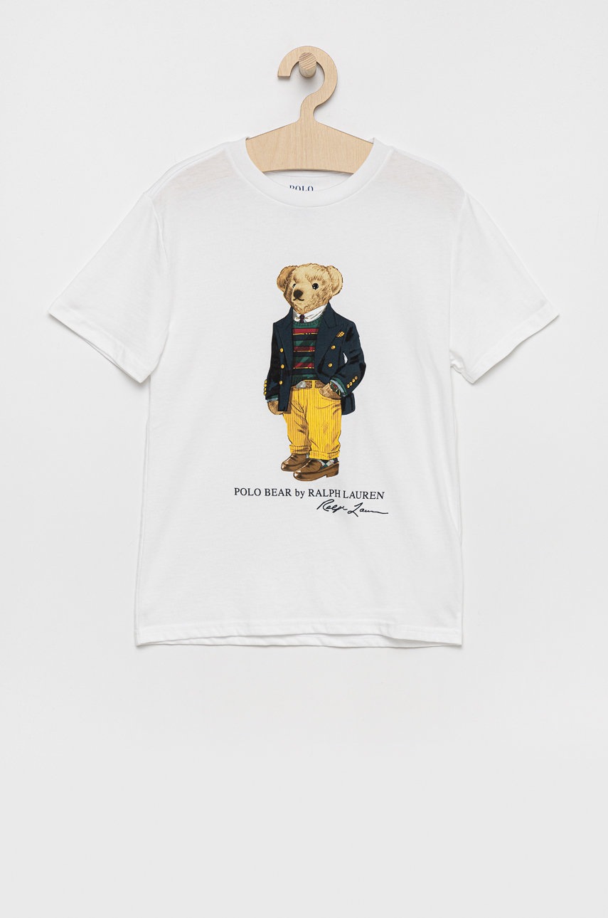 

Детска памучна тениска Polo Ralph Lauren в бяло с принт, Бял