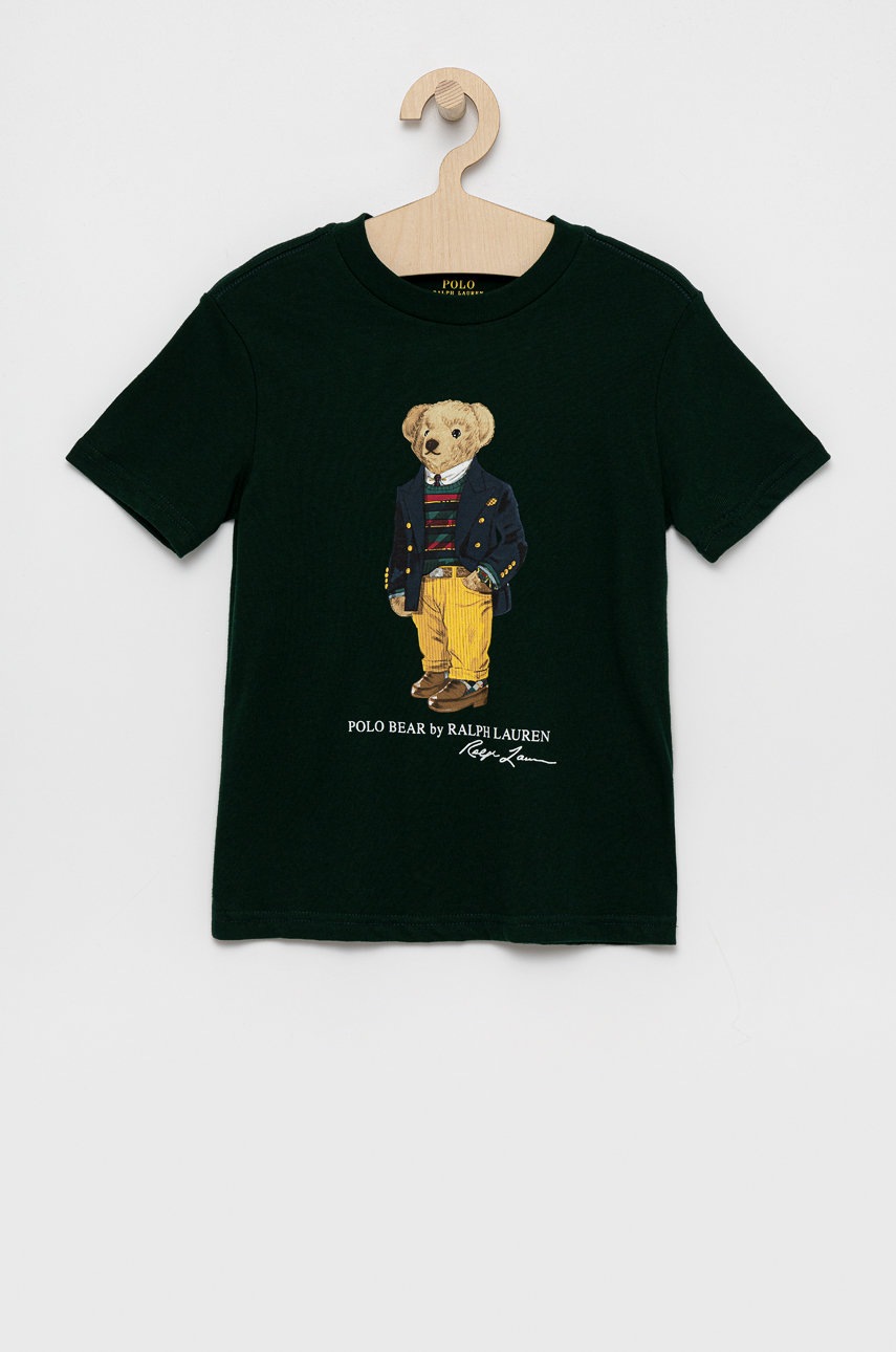 

Детска памучна тениска Polo Ralph Lauren в зелено с принт, Зелен