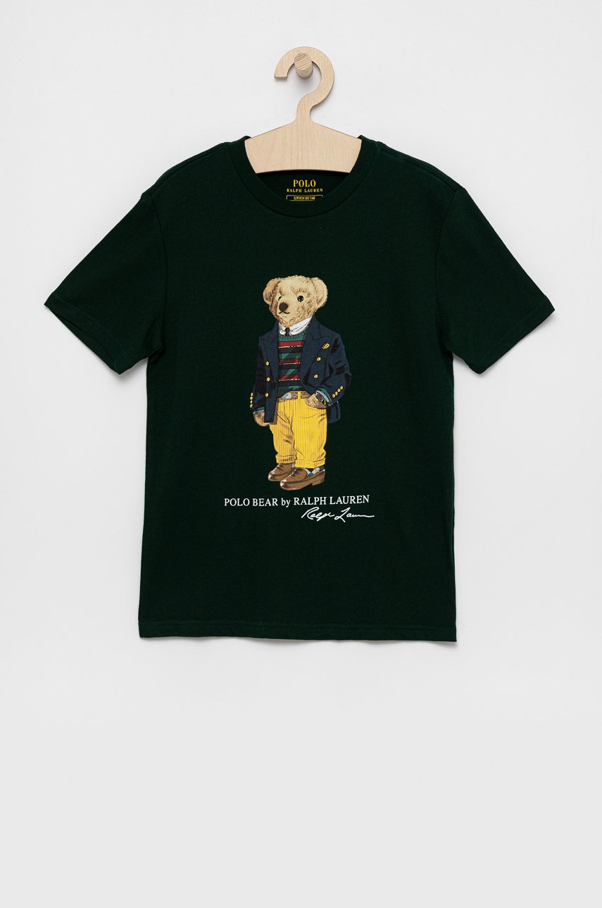 

Детска памучна тениска Polo Ralph Lauren в зелено с принт, Зелен