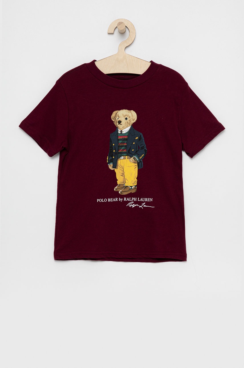

Детска памучна тениска Polo Ralph Lauren в бордо с принт