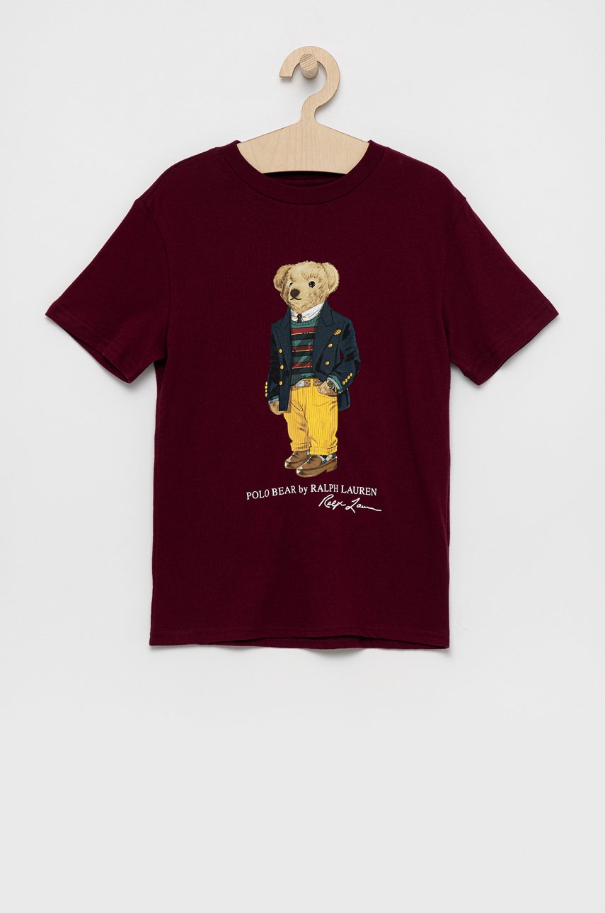 

Детска памучна тениска Polo Ralph Lauren в бордо с принт