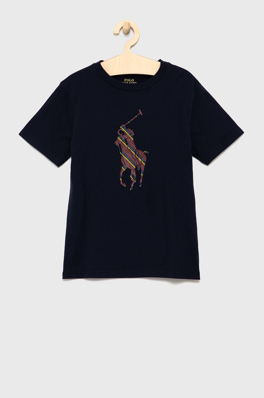 

Детска памучна тениска Polo Ralph Lauren в тъмносиньо с изчистен дизайн, Тъмносин