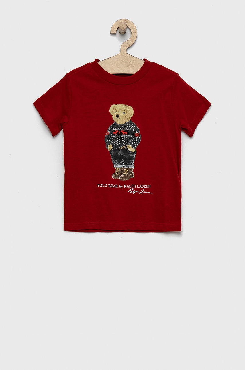 

Детска памучна тениска Polo Ralph Lauren в червено с принт, Червен