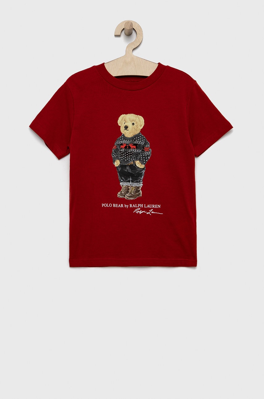 

Детска памучна тениска Polo Ralph Lauren в червено с принт, Червен