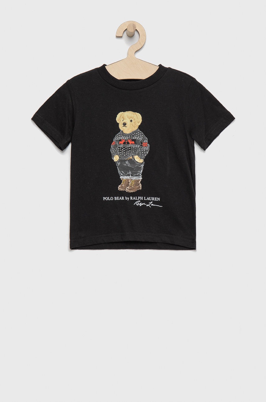 

Детска памучна тениска Polo Ralph Lauren в черно с принт, Черен