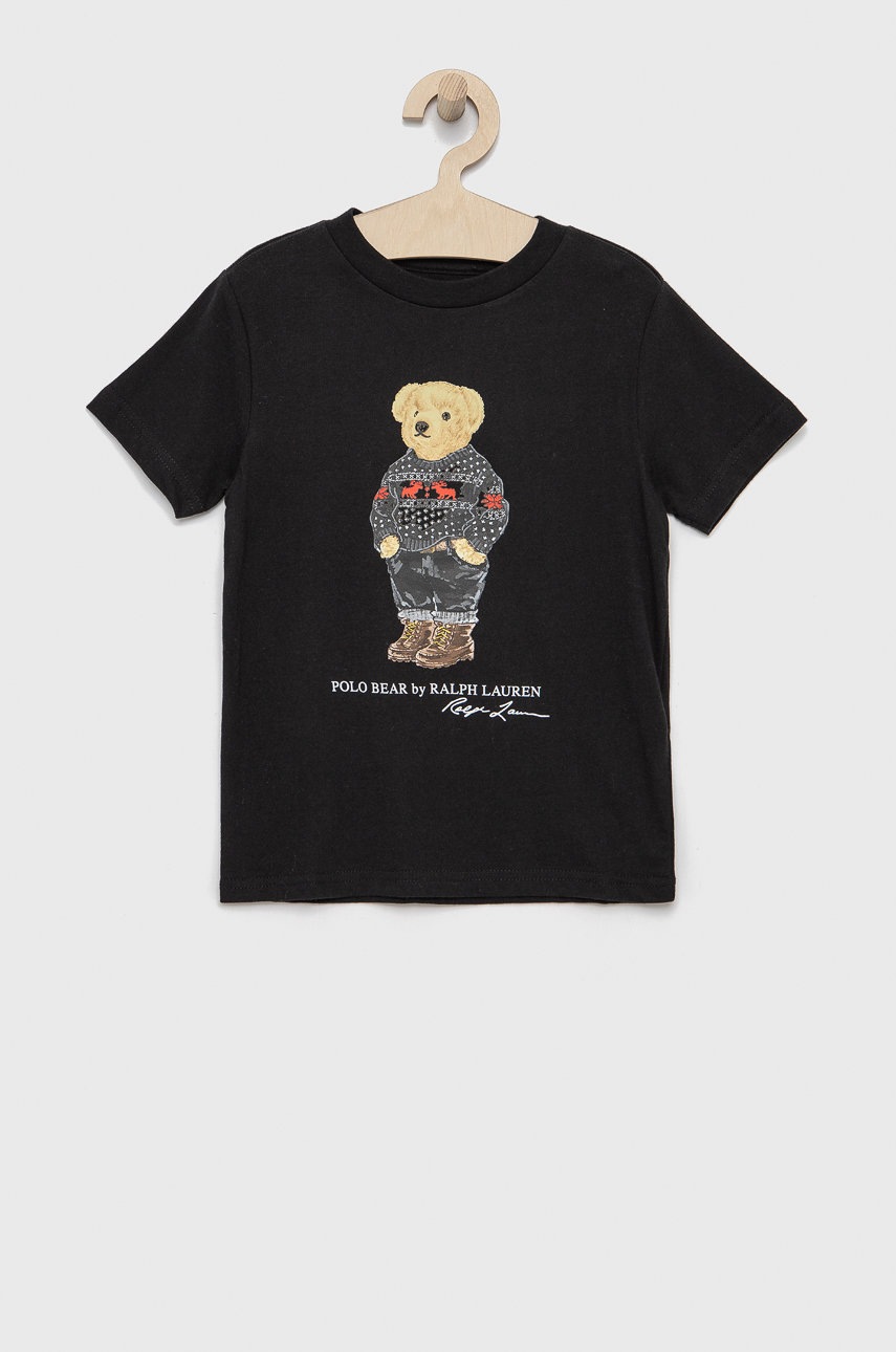 

Памучна тениска Polo Ralph Lauren в черно с принт, Черен