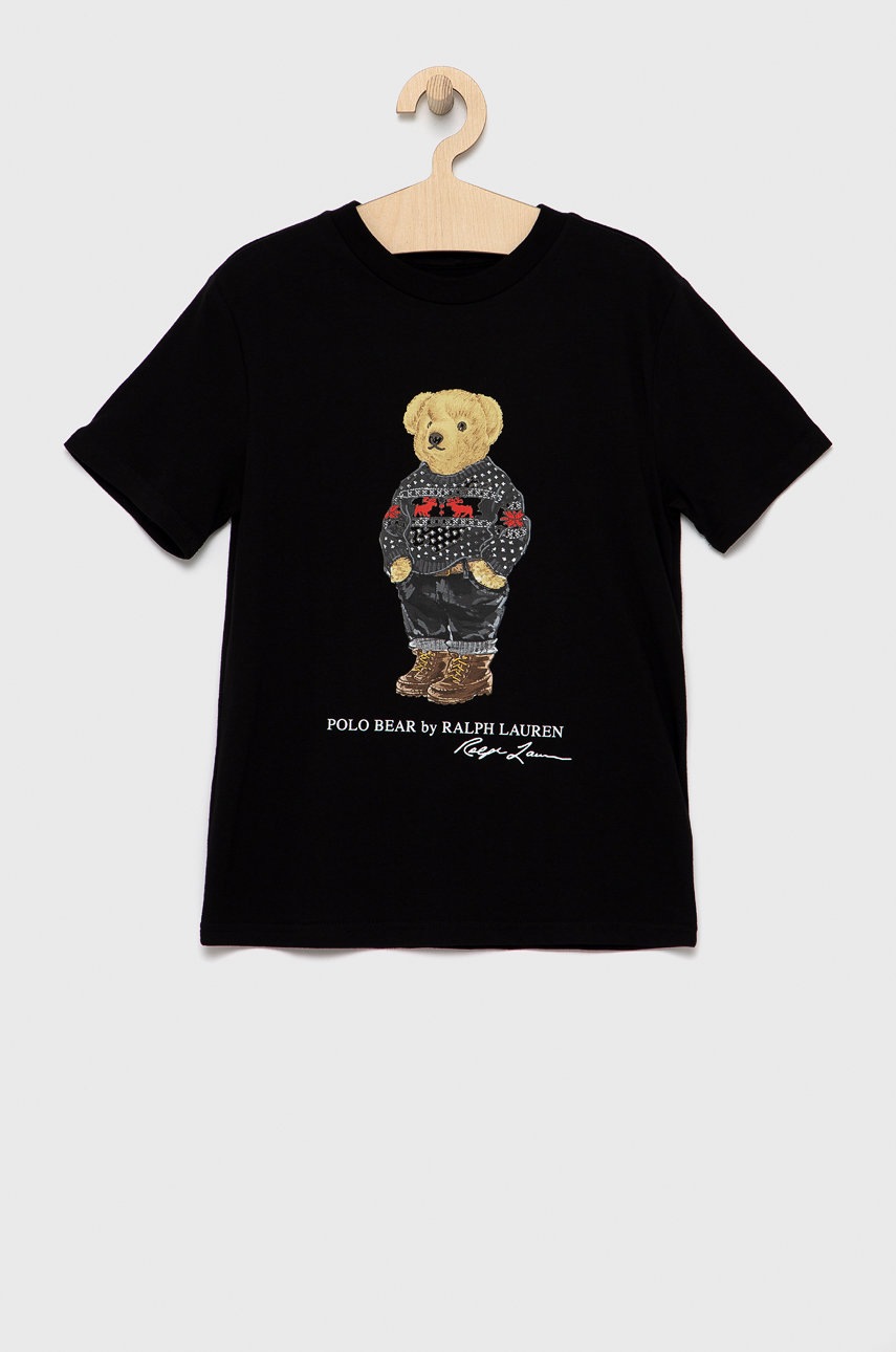 

Детска памучна тениска Polo Ralph Lauren в черно с изчистен дизайн, Черен