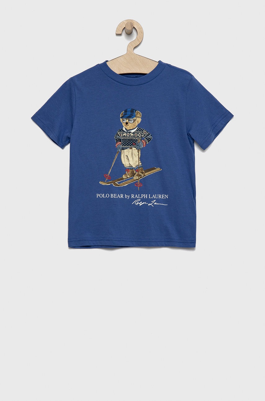 

Детска памучна тениска Polo Ralph Lauren с принт, Син
