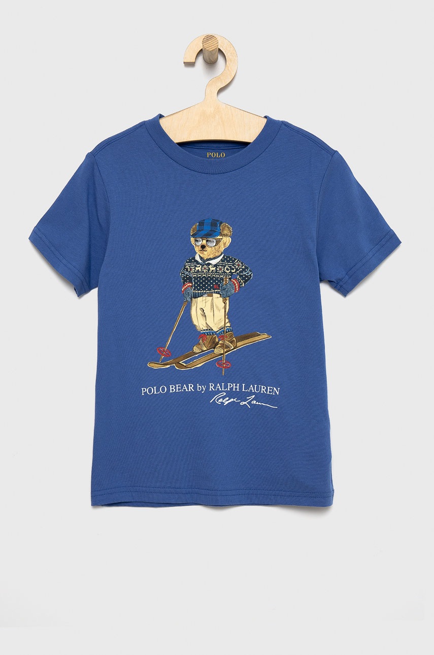 

Детска памучна тениска Polo Ralph Lauren с принт, Син