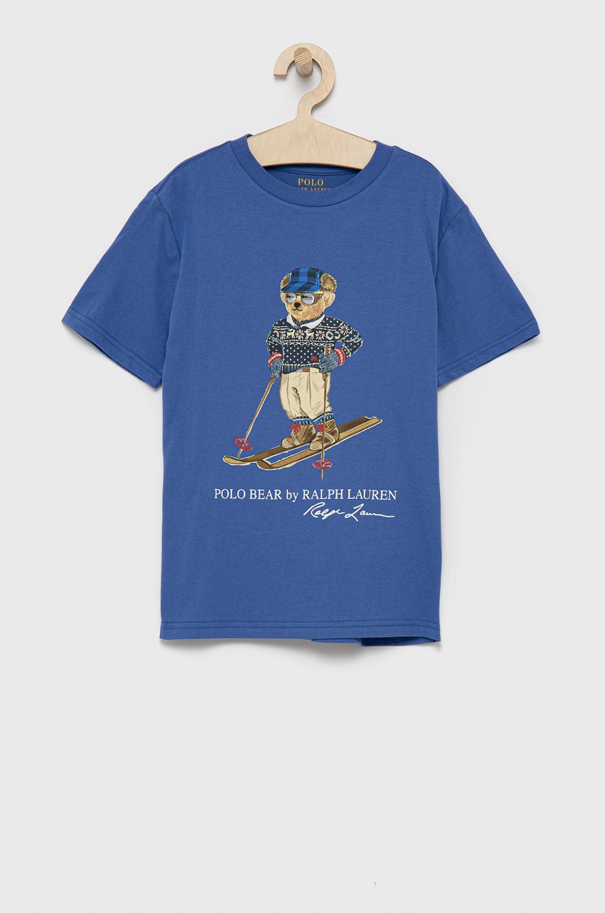 

Детска памучна тениска Polo Ralph Lauren с принт, Син