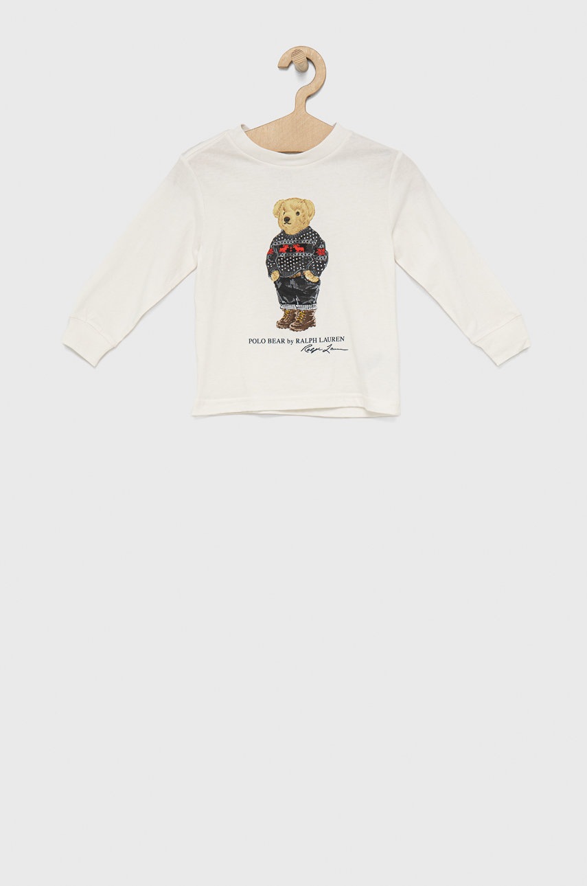

Детска блуза с дълги ръкави Polo Ralph Lauren в бяло с принт, Бял