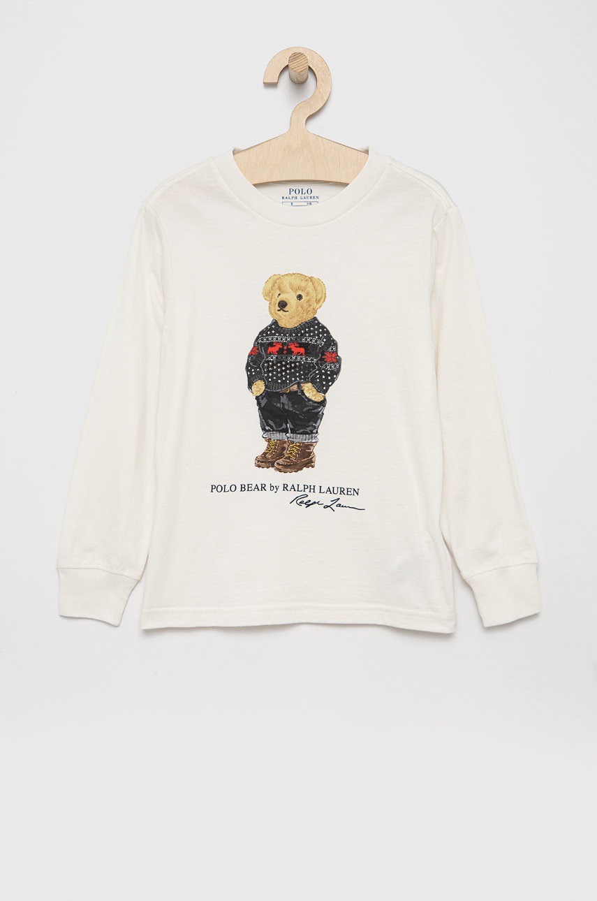 

Детска блуза с дълги ръкави Polo Ralph Lauren в бяло с принт, Бял