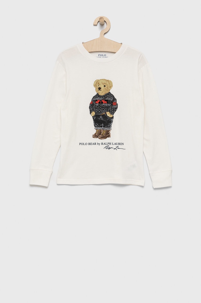 

Детска блуза с дълги ръкави Polo Ralph Lauren в кремаво с принт, Бежов