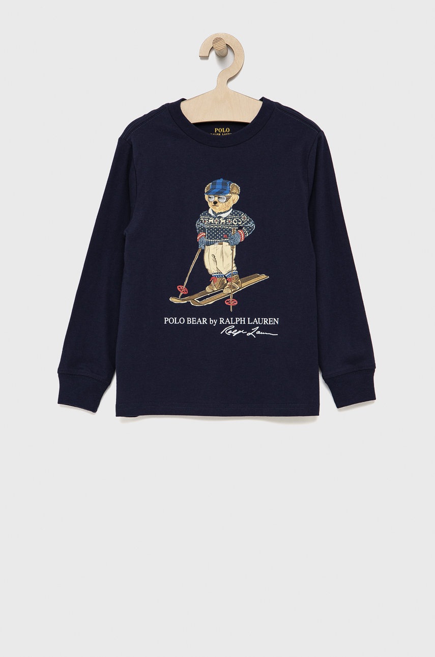 

Детска блуза с дълги ръкави Polo Ralph Lauren в тъмносиньо с принт, Тъмносин