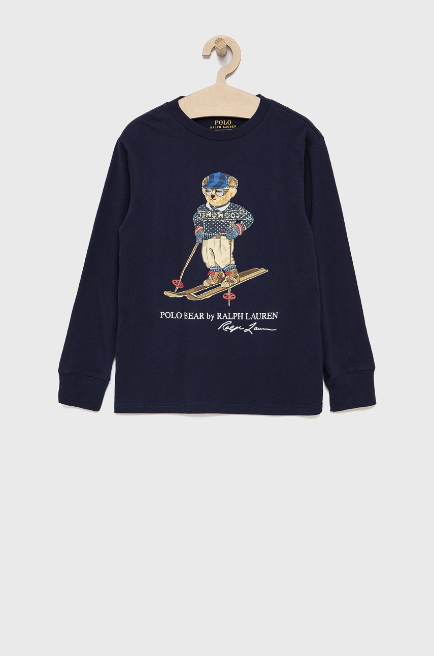

Детска блуза с дълги ръкави Polo Ralph Lauren в тъмносиньо с принт, Тъмносин