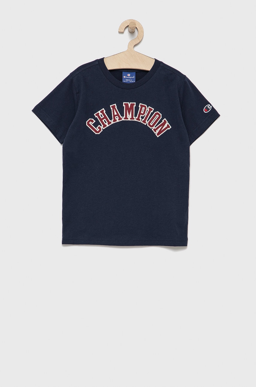 Champion tricou de bumbac pentru copii culoarea albastru marin, material neted