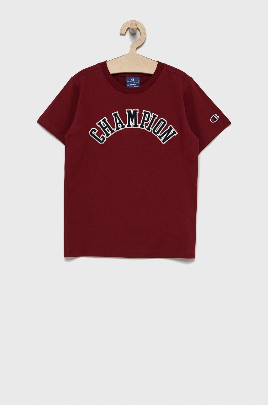 Champion tricou de bumbac pentru copii culoarea bordo, material neted