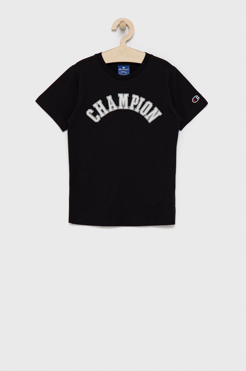 Champion Tricou de bumbac pentru copii culoarea negru, material neted