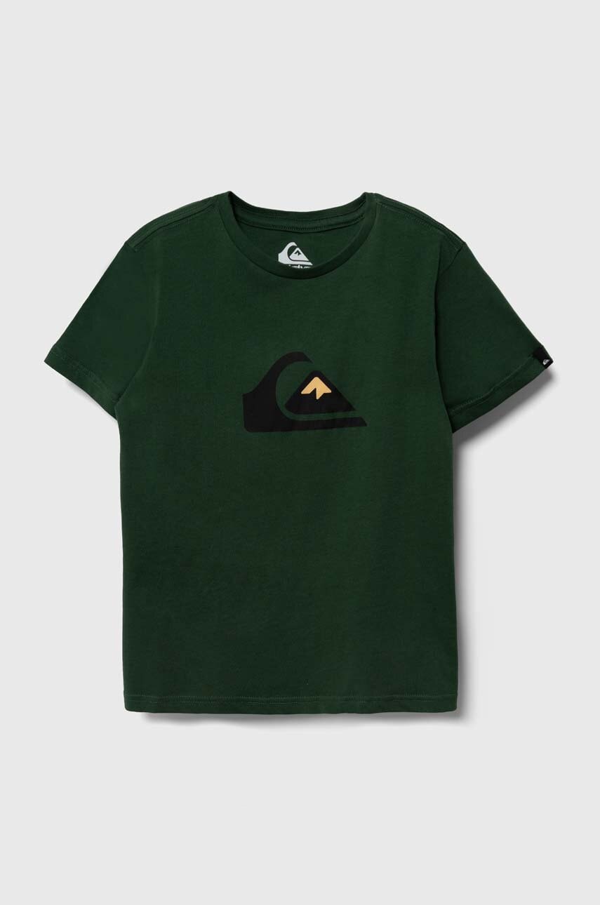 Дитяча бавовняна футболка Quiksilver колір зелений з принтом Дитяча бавовняна футболка Quiksilver колір зелений з принтом