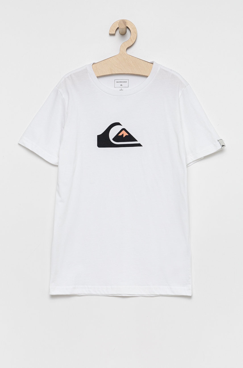 Quiksilver tricou de bumbac pentru copii culoarea alb, cu imprimeu