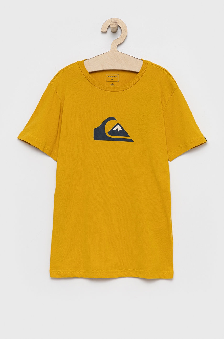 Quiksilver tricou de bumbac pentru copii culoarea galben, cu imprimeu